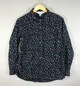 Old Navy Top Women's Medium Black Floral Classic Shirt Button Down Long Sleeve - Picture 1 of 11