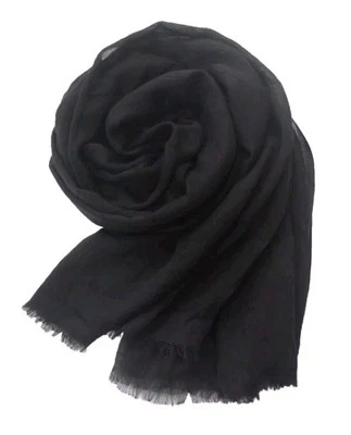 Quality Premium Womens Elegant Soft Cotton Silk Light Weight Maxi Scarf - BLACK  - Image 1 of 2