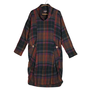 Sahara Tartan Dress Size Small 10 12 Multicoloured Plaid Crinkle Cowl Lagenlook - Picture 1 of 10