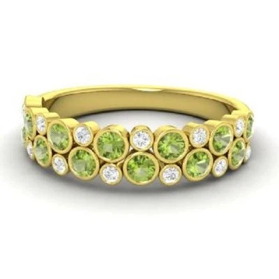 1.00 Ct Round Cut Natural Peridot & Diamond Eternity Band 14K  Yellow Gold 8,7 - Image 1 of 4