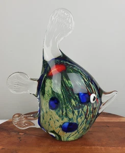 Diamond Star Fish Kunstglas BLAU Grün rot vertikal mundgeblasen bunt 9" EUC - Bild 1 von 7