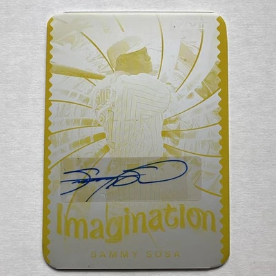 2023 Leaf Vivid Imagination Sammy Sosa Auto Yellow Printing Plate 1/1 Cubs - Image 1 of 4