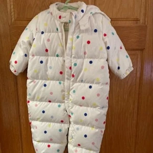 Baby Gap Kid's Snowsuit Polka Dot White Fleece Lined Size 12-18 Months - Picture 1 of 23