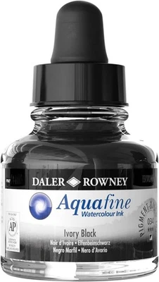 Daler-Rowney Aquafine Watercolor Ink Ivory Black 29.5ml - Versatile Liquid...  - Image 1 of 4