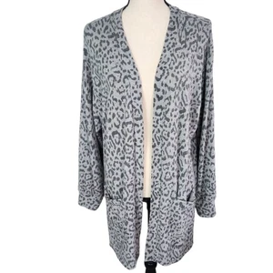 Cardigan aperto Lola Grace donna XL grigio stampa animalier tasche morbido accogliente ~ nuovo con etichette - Foto 1 di 17