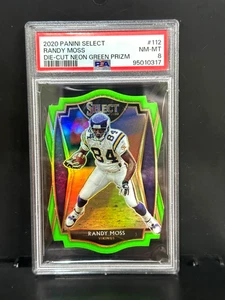 2020 PANINI SELECT RANDY MOSS DIE CUT NEON GREEN PRIZM #112  VIKINGS PSA 8 - Bild 1 von 2
