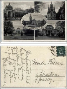 1928 correo ferroviario sello Colonia -> Hamburgo a/ postal con varias imágenes Wiesbaden entre otros Estación y mucho más. - Imagen 1 de 1