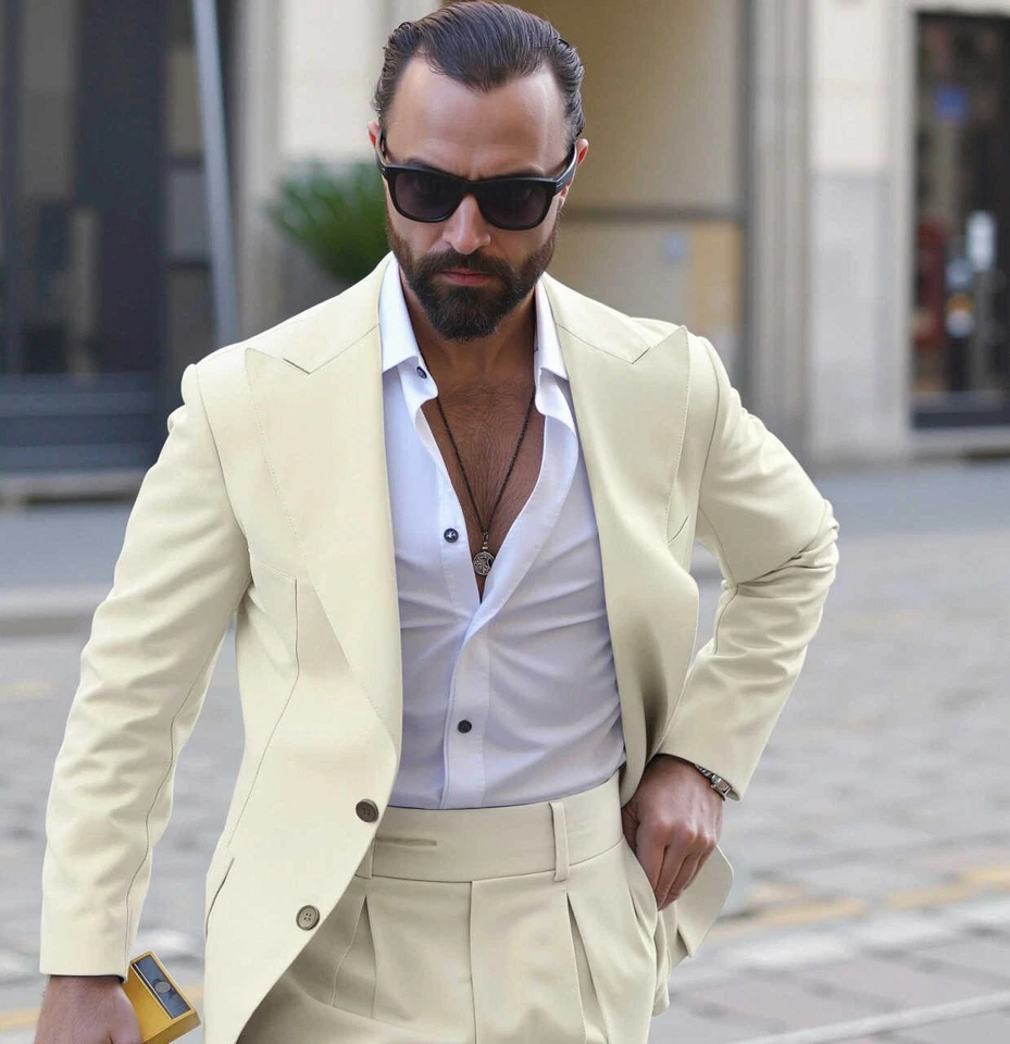 Trajes de hombre de negocios calce ajustado formal graduación pico solapa esmoquin pecho único graduación Foto 1 de 4