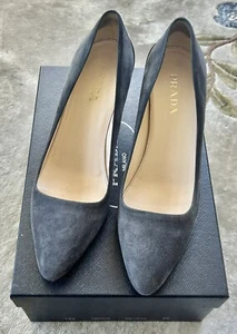 PRADA Italy 38 Vernice Amarena Deep Grey/Black 2 Tone Suede 794 - VG - Picture 1 of 10