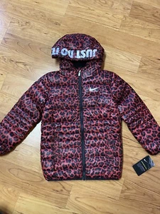 NEW Girls NIKE Just Do It Printed Jacket Coat Size 4 Leopard Pink Black NWT - Picture 1 of 12