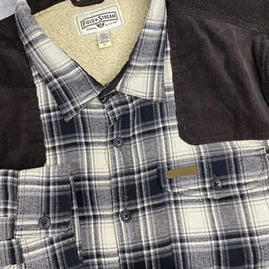 Field & Stream Men's Fleece Lined XL Plaid Flannel Jacket Corduroy Shoulders - Picture 1 of 5