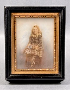 Antique framed tinted opalotype milk glass Little Girl Victorian - Picture 1 of 9