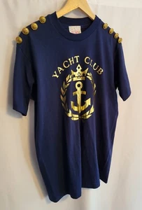 T-shirt maglietta vintage anni 70 ancora oversize blu navy/oro bottoni M-L Yacht Life - Foto 1 di 10