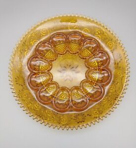 Vintage Indiana Tiara Glass Amber Sandwich Serving Egg Plate Platter Tray 12"