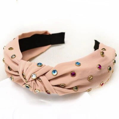 Diademas anudadas de algodón con pedrería boho accesorios para el cabello para mujeres 1 pieza S Foto 1 de 4
