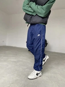 Nike Vintage Rare Slayer Track Pants Nylon Woven Shiny Glanz Navy Blue Small - Picture 1 of 9