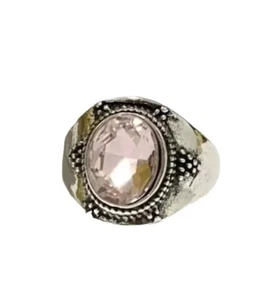 Dramático anillo boho llamativo piedras preciosas rosa plata cóctel para mujer talla 8 🎁 - Imagen 1 de 7