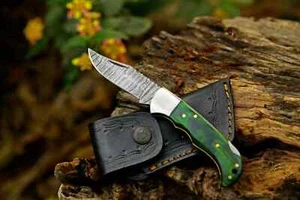 Cuchillo plegable hecho a mano, cuchillo plegable Damasco, cuchillo de bolsillo, cuchillo de caza. - Imagen 1 de 5
