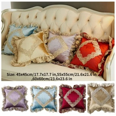1PC Lace Velvet Frill Throw Pillow Case Cover Luxury Ruffles Sofa Bed Home Decor - Image 1 of 4