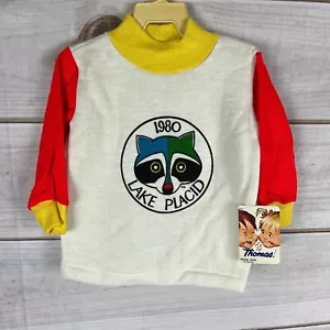 Vintage Thomas Fleecykins Kids 12 Months 1980 Lake Placid Kids Sweatshirt Red - Picture 1 of 6
