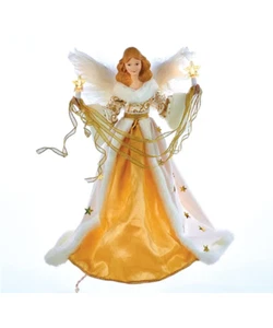 KURT ADLER 16" UL 10-LIGHT CREME & GOLD ANGEL CHRISTMAS TREE TOPPER UL2216 - Picture 1 of 9
