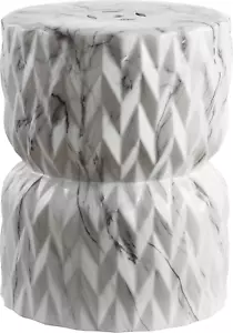 TBL1021A 17.5" White Marble Finish Ceramic Garden Stool - Picture 1 of 6