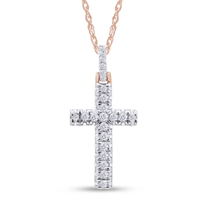Colgante religioso cruz diamante natural de 1 quilate para hombre en oro macizo de 14 k con cadena de 18" Foto 1 de 4