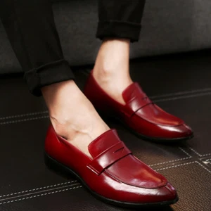 Men Fashion Fall Pointed Toe Rubber Sole Low Heel Low Top Faux Leather Shoes - Picture 1 of 13
