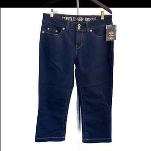 Dickies Women's Stretch Relaxed 5-Pockets Capri  Blue Denim Jeans Size 8 - Picture 1 of 11