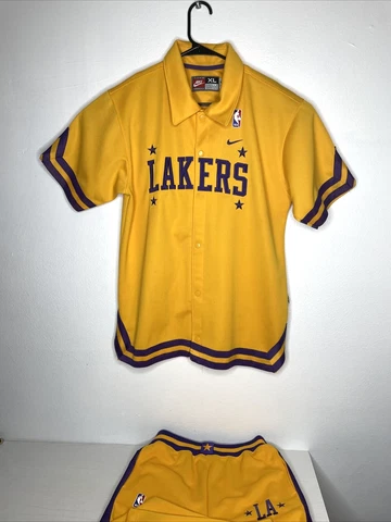 VTG NIKE LA Lakers Basketball Warm Up Shooting Set Pants Sz M & Jersey Top Sz XL Cover