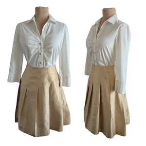 Banana Republic Größe 4 Gold Seide Shantung knielanger Faltenrock gefüttert Urlaub - Bild 1 von 17