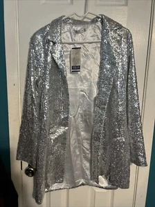 Women Sequin Jackets Open Front Blazer Casual Long Sleeve Coat With Pocket - Picture 1 of 3