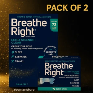 Tiras nasales Breathe Right transparentes extra fuerza alivio de ronquidos (paquete de 2) - Imagen 1 de 4