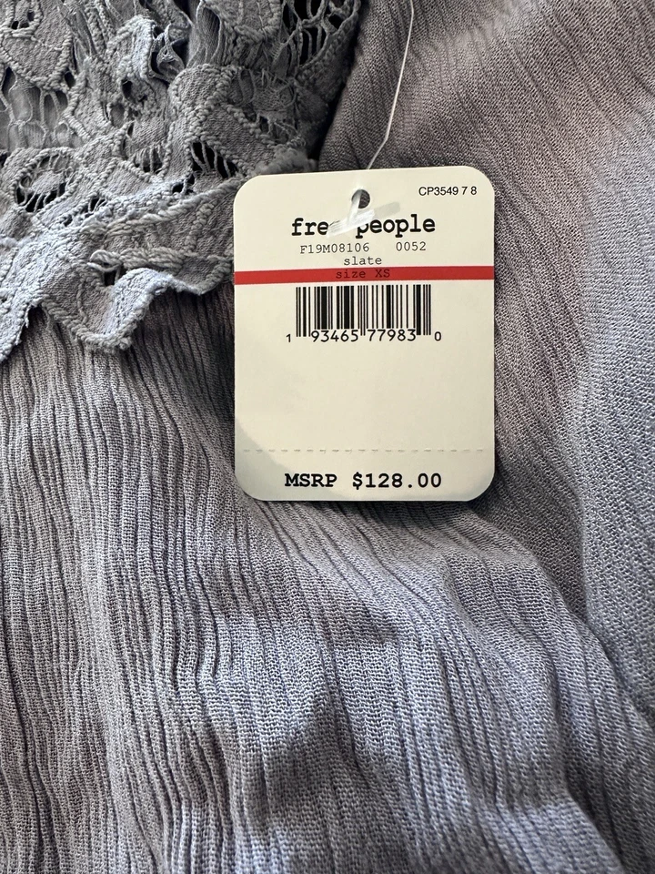 People Adella Slate Lace Spaghetti Straps Maxi Slip Dress XS