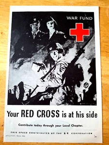 Red Cross WWII Ad 1944 WAR FUND Red Cross is at his side 11in x 8in, Military #1 - Picture 1 of 1