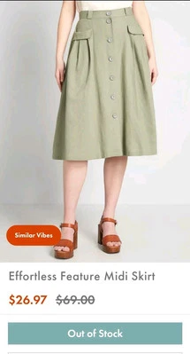 Modcloth Effortless Feature Midi Skirt Sz 2 Linen Blend Olive Green Pockets F243 - Image 1 of 4