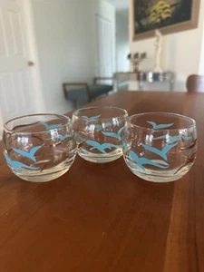 Set of 3 Adorable Vintage Mini Glasses – Turquoise & Brown Birds MCM - Picture 1 of 11
