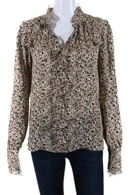Parker Womens Silk Leopard Print Ruffled Long Sleeve Blouse Brown Black Size S - Image 1 of 4