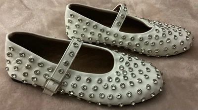 Nuevo sin etiquetas Zapatos Blancos Estrás Talla 38 EE. UU. 8 Mary Jane Bailarina Planos Lunares Brillantes Foto 1 de 4