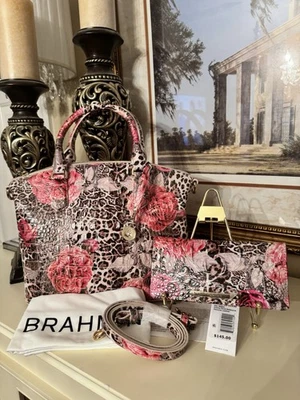 NWT BRAHMIN ERMINE FLORAL DUXBURY SATCHEL & ADY WALLET ~ GENUINE LEATHER - Image 1 of 4