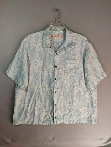 Camicia uomo Tommy Bahama XL blu lino floreale manica corta colletto bottoni - Foto 1 di 8