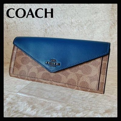 Coach Long Wallet Slim Envelope Wallet Signature Canvas Blue - Image 1 of 4