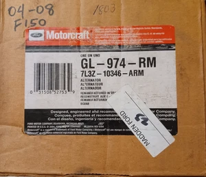 Motorcraft Remanufactured 12V 110A Alternator GL-974-RM Ford F150 2004-08 4.6L - Foto 1 di 7