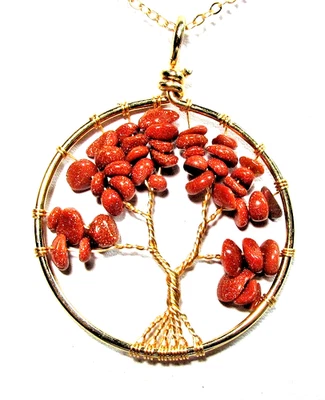 Gold Tone Red Jasper Semi Precious Stone Tree Of Life 20" Necklace -NWOT (#2979) - Image 1 of 4