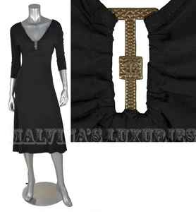 JUST CAVALLI BY ROBERTO CAVALLI DRESS BLACK JERSEY 3/4 SLEEVES LBD $590 42 6 - Picture 1 of 9