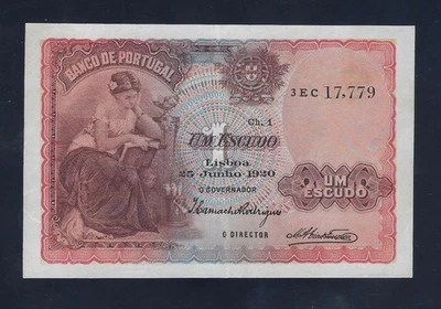 PORTUGAL 1 ESCUDO 1920 P-113 AUNC - Image 1 of 2