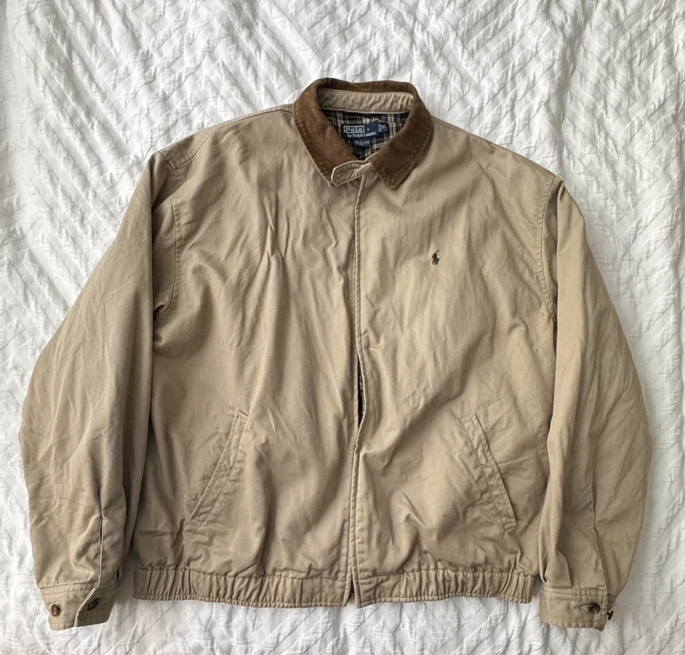 Chaqueta Polo Ralph Lauren Para Hombre XXL Tostado Caqui Forrada a Cuadros Cuello Pana De Colección Foto 1 de 4