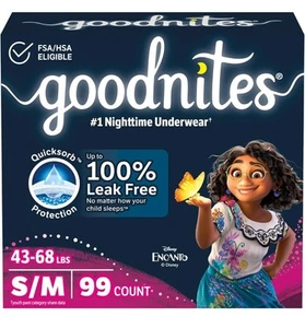 Goodnites Girls' Bedwetting Underwear, Size S/M (43-68 lbs), 99 Ct - Picture 1 of 3