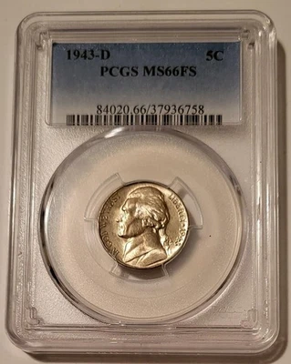 1943 D Jefferson Silver Nickel MS66 FS PCGS Light Toning - Image 1 of 4