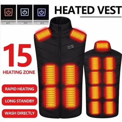 Chaleco térmico 15 zonas hombres mujeres grande USB inteligente cálido top cuerpo completo chaqueta cálida 7XL Foto 1 de 4